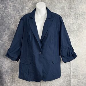 Torrid Navy Blue 3/4 Ruched Sleeve Stretch‎ Blazer Size 2 NWT